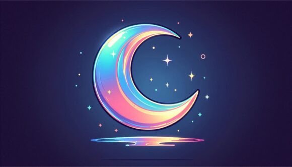 Download Holographic Effect on a Glowing Crescent - Graphic Collection