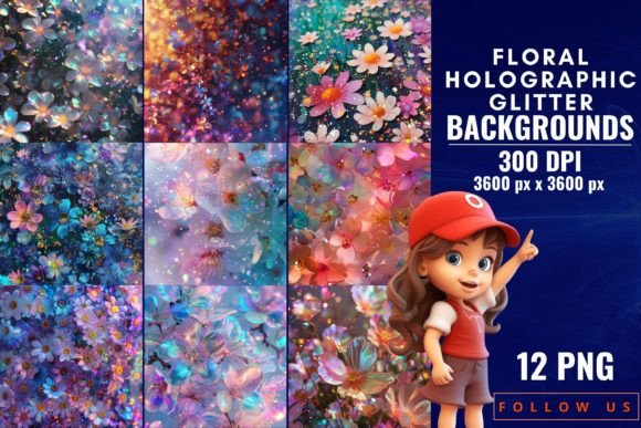 Download Floral Holographic Glitter Backgrounds - Graphic Collection