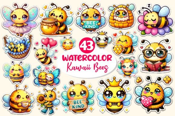 Download Kawaii Cute Bee Stickers Bundle - Premium Resources