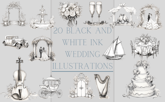 Download 20 Black and White Wedding Graphics - Graphic Collection