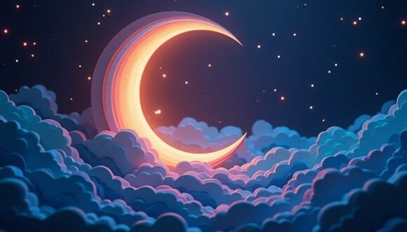 Download Holographic Effect on a Glowing Crescent - Graphic Collection