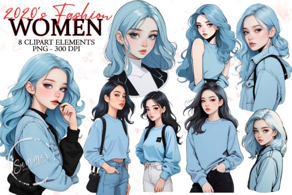 Download 2020s Women Pastel Blue Fashion Stickers - Fashion stickers Collection