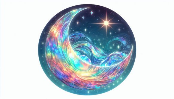 Download Holographic Effect on a Glowing Crescent - Graphic Collection